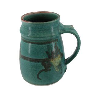 Large Studio Pottery Mug Green JF CK Signed Vintage 93692